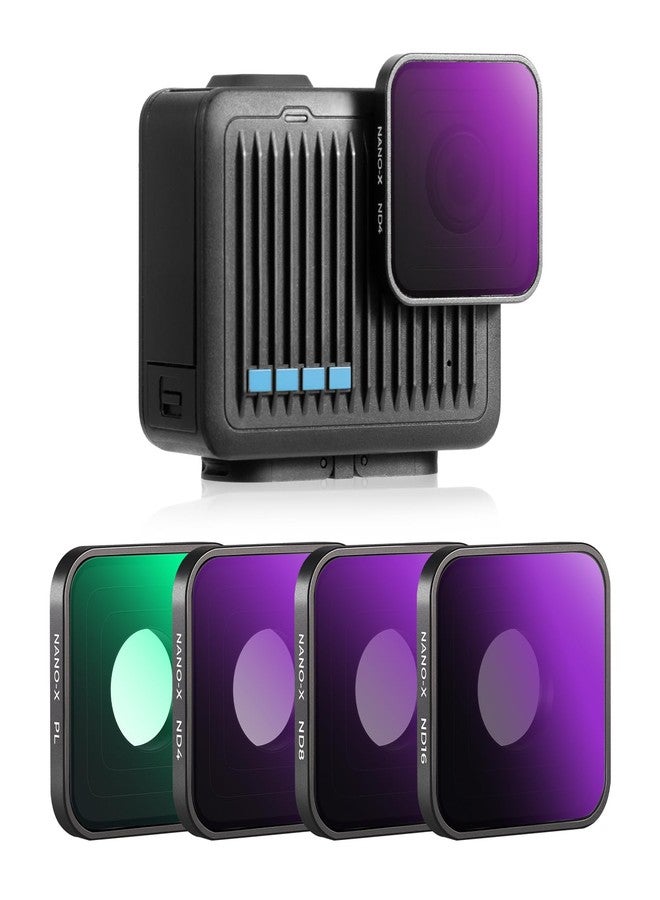 كيه آند إف كونسبت مجموعة فلاتر K&F Concept ND PL لكاميرا GoPro Hero 4K، عبوة من 4 فلاتر PL ND4 ND8 ND16 للتحكم في الضوء والاستقطاب، زجاج بصري عالي الدقة متعدد الطبقات، ملحقات كاميرا الحركة - Image 1